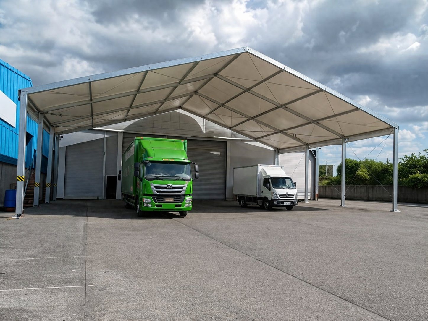 auvent industriel metallo textile chapiteau logistique quai dechargement poids lourds