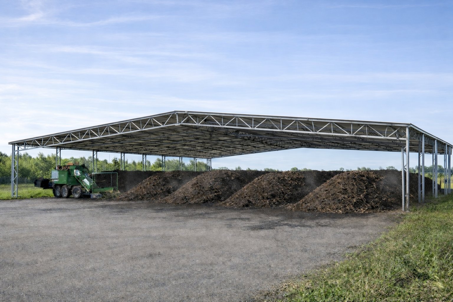 hangar compostage ouvert structure metallique stockage andains ventilation naturelle plateforme compostage